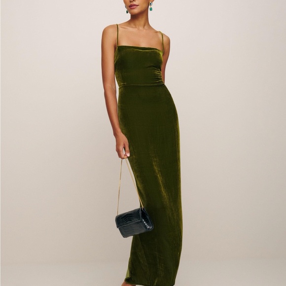 Reformation Frankie Dress Green Velvet - Picture 2 of 3